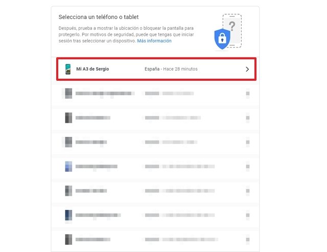 Lista de dispositivos registrados