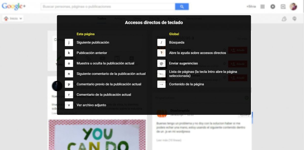 Listado completo de los atajos de teclado de Google+
