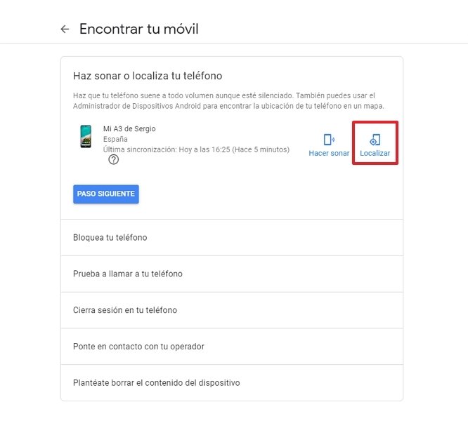 Localizar el teléfono en el mapa