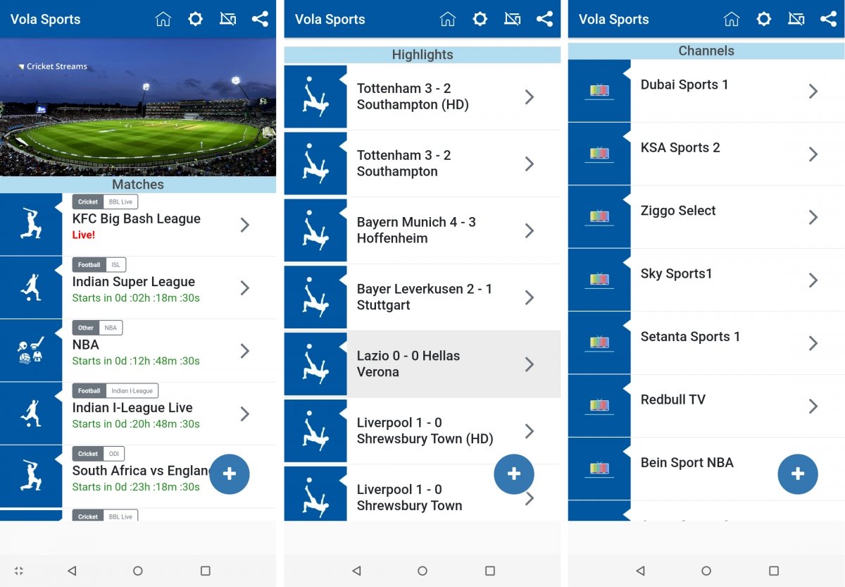 Los diferentes contenidos de la app Vola Sports