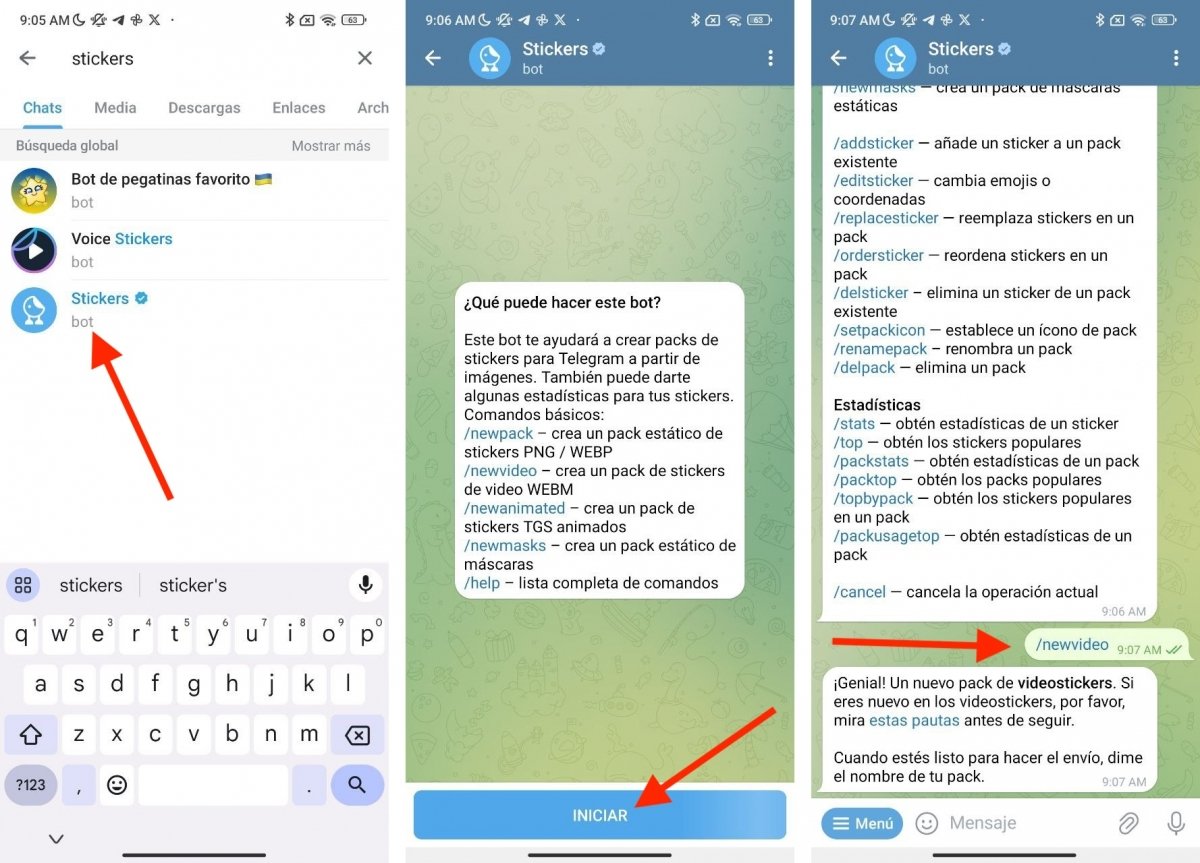 Los paquetes de stickers en Telegram se crean mediante un bot oficial