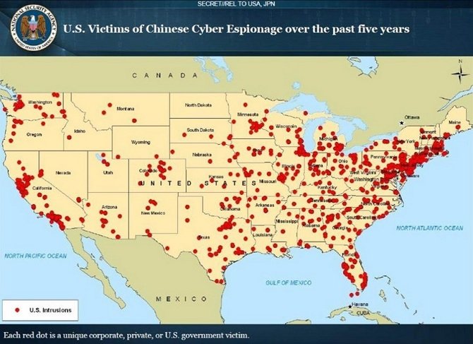 Mapa de casos de espionaje chinos en Estados Unidos en los últimos cinco años