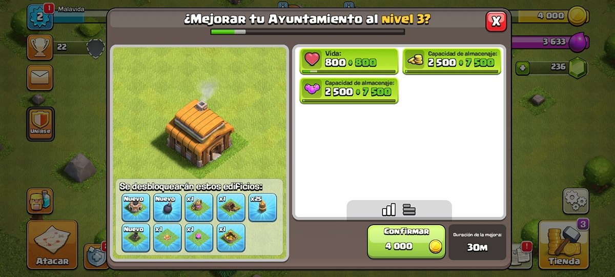 Mejorar el ayuntamiento te permite acceder a nuevos edificios y funciones dentro del juego