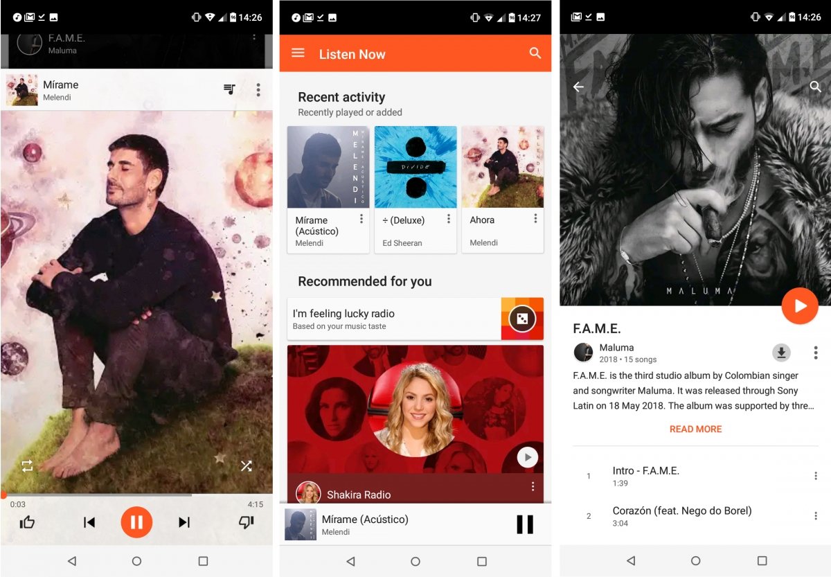 Melendi, Shakira o Maluma están en Google Play Music
