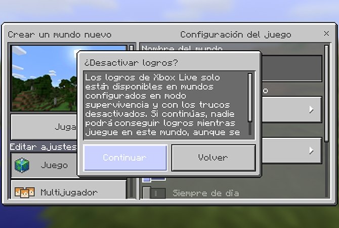 Mensaje de aviso de logros de Xbox Live en Minecraft