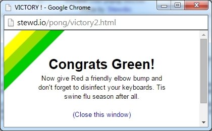 Mensaje de victoria en Browser Pong
