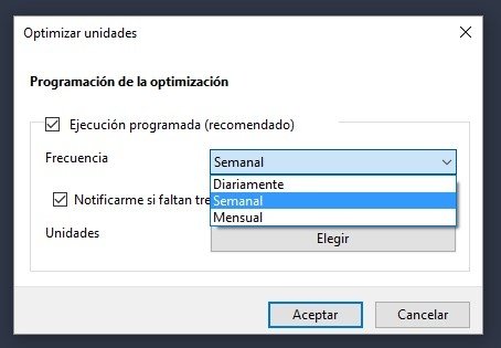 Menú desplegable de periodicidad
