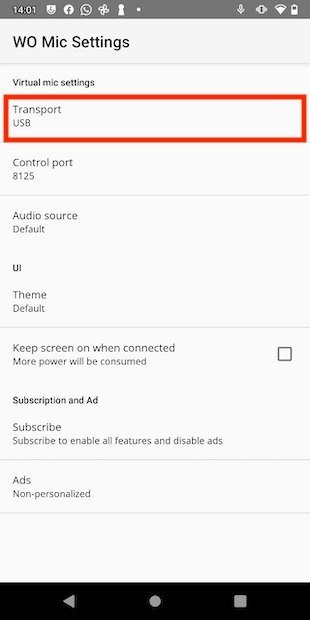 Método de conexión en la app para Android