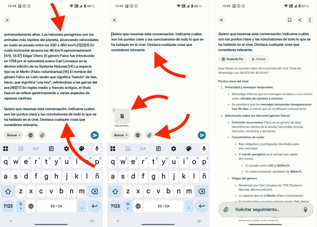 Método para pedirle a Perplexity que resuma un chat de WhatsApp