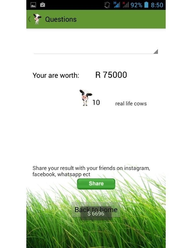 Mi resultado en vacas de Lobola Calculator