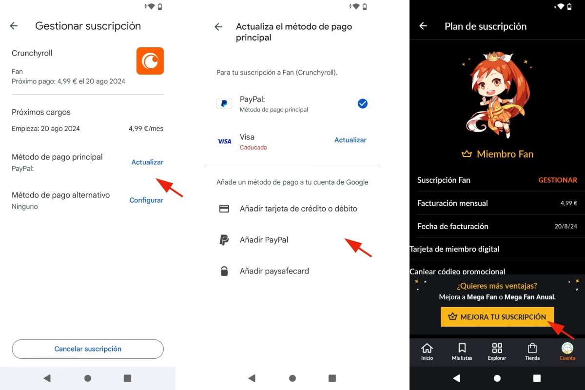 Modificar suscripciones en Google Play