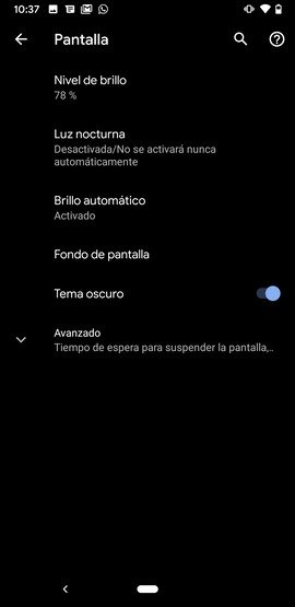 Modo oscuro en Android 10