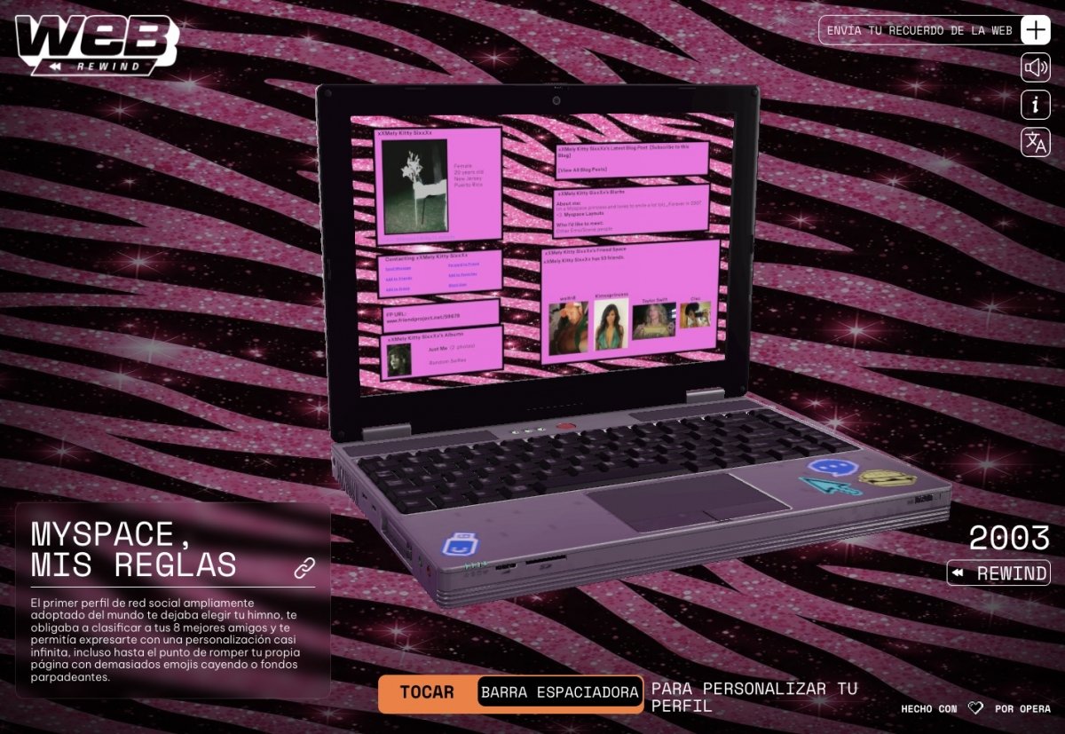 MySpace es otro icono homenajeado en esta máquina del tiempo de Opera