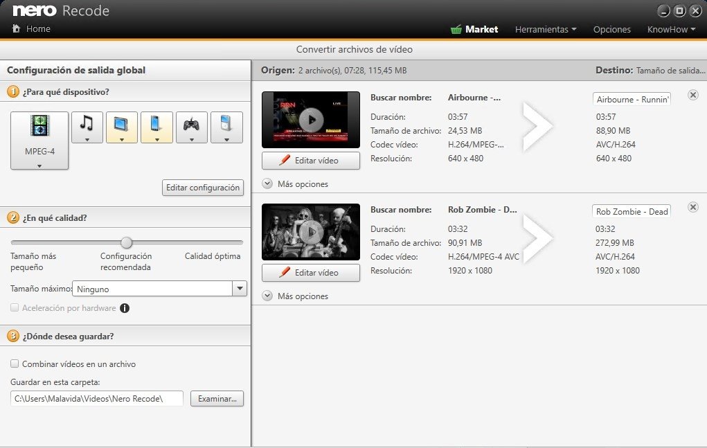 Nero Recode, para extraer vídeo y convertir su formato
