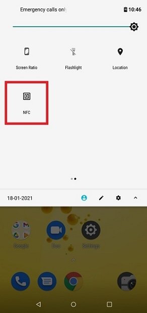 NFC en los ajustes rápidos