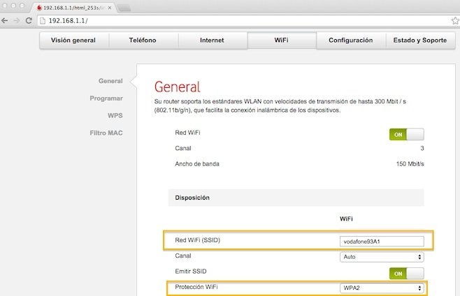 Cambio contraseña WiFi