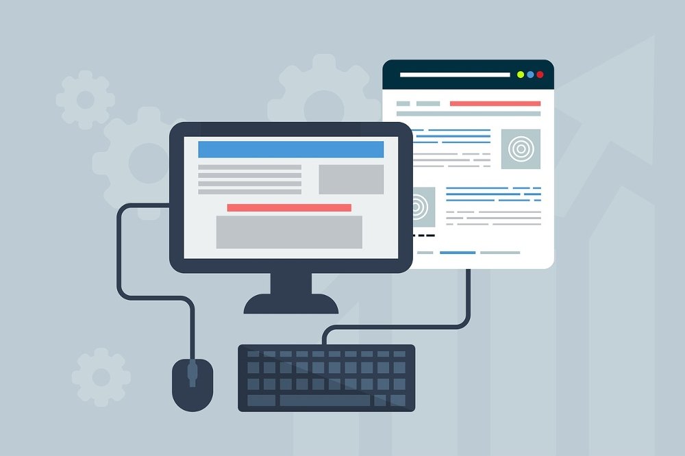 Ilustración de un equipo informático y una web