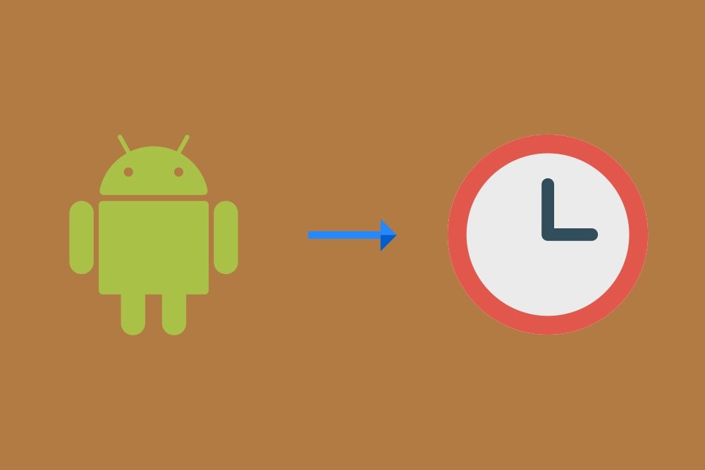 Ilustración de un reloj y la mascota Android