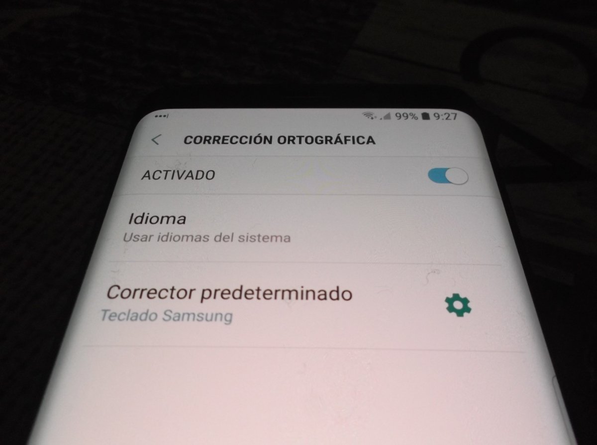 Opciones del corrector ortográfico en Android