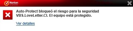 Norton detecta ILoveYou y lo elimina del PC