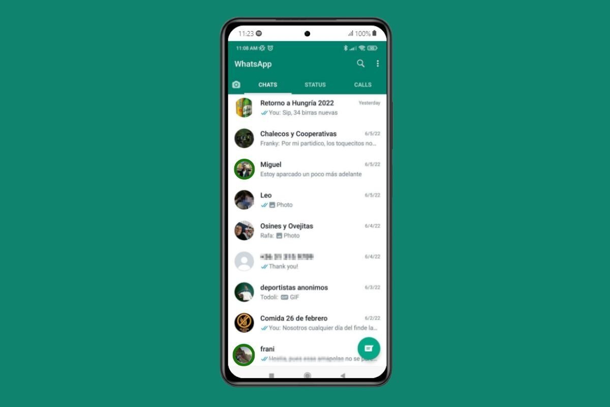 Novedades de status en WhatsApp con aros verdes como notificación