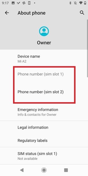 Número de teléfono en los ajustes de Android