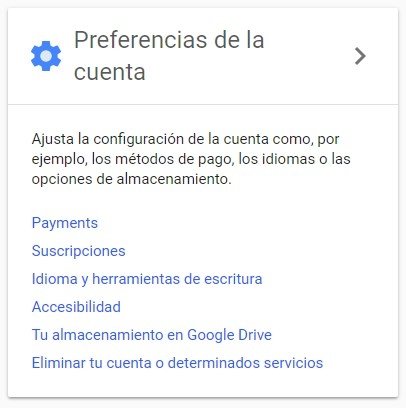 Opción para desactivar tu cuenta de Google