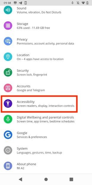 Opciones de accesibilidad en los ajustes de Android