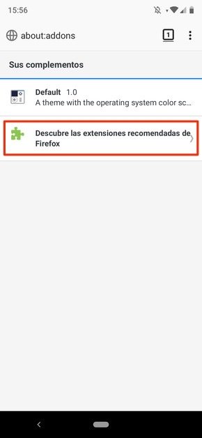 Opciones de add-ons en Firefox