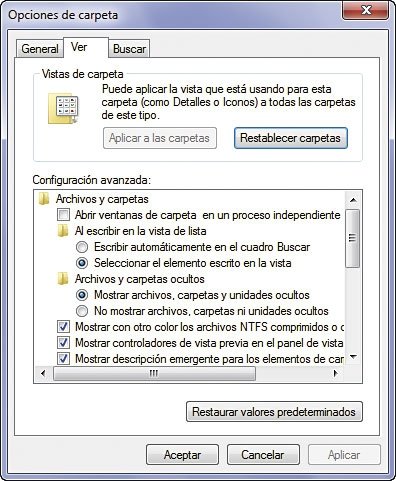 Opciones de carpeta Windows XP