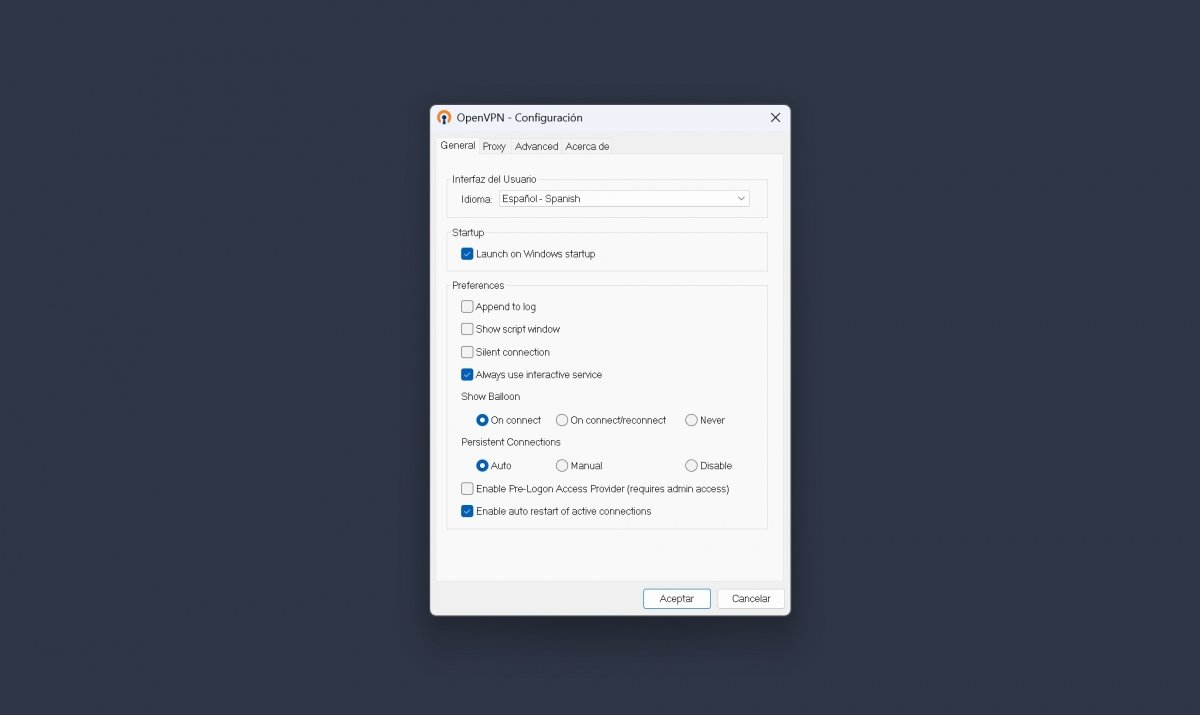 Opciones de configuración de OpenVPN