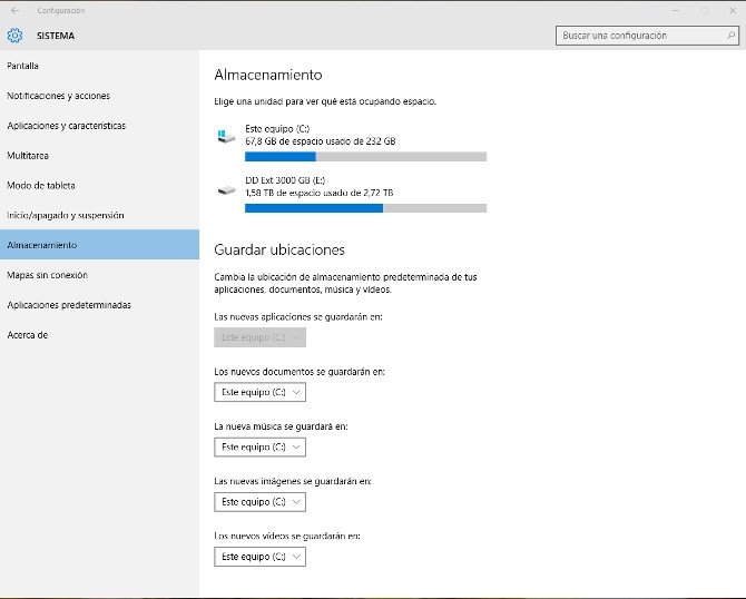 Opciones de configuración de Windows 10