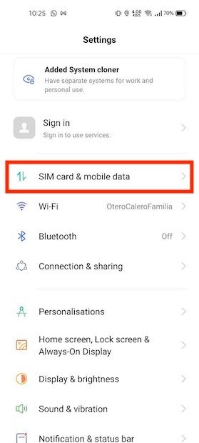 Opciones de datos móviles