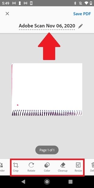 Opciones de escaneo en Adobe Scan