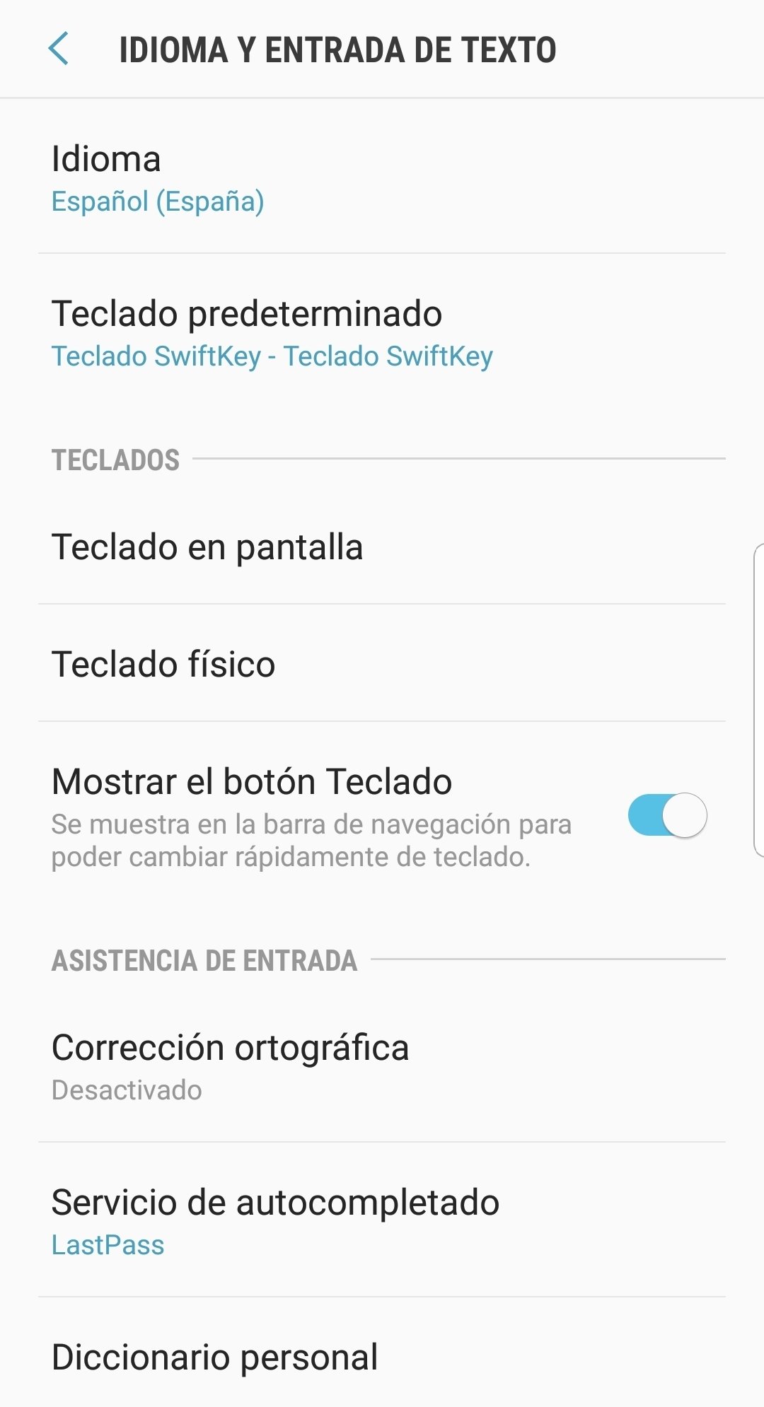 Opciones de idioma y teclado