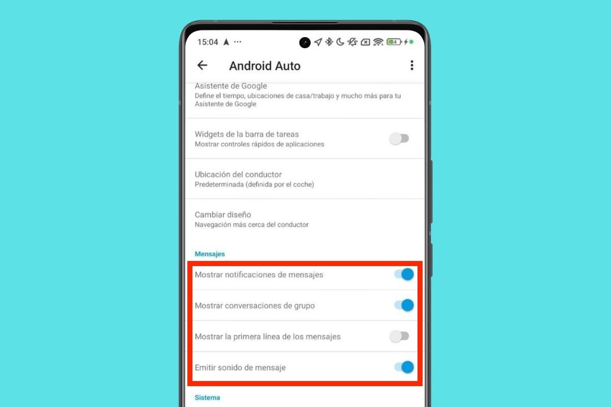 Opciones de las notificaciones en la app de Android Auto para Android