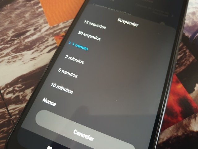 Opciones de suspensión de la pantalla en Android