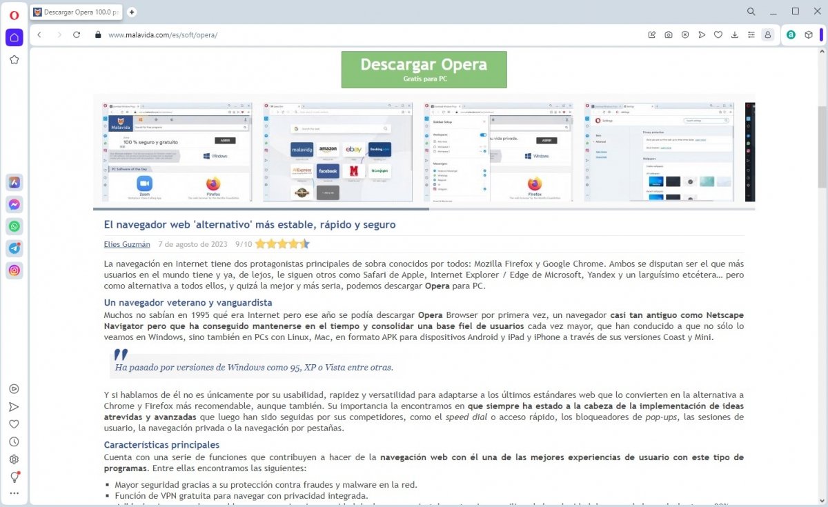 Opera, a pesar de su veteranía, se mantiene en la vanguardia de la navegación web