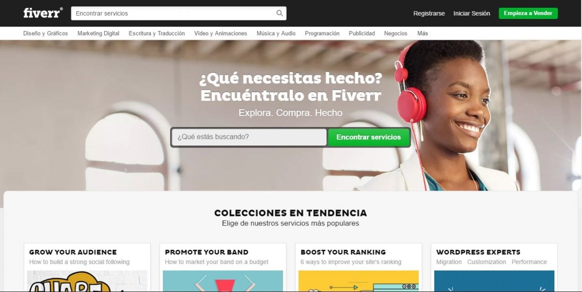 Página principal de Fiverr