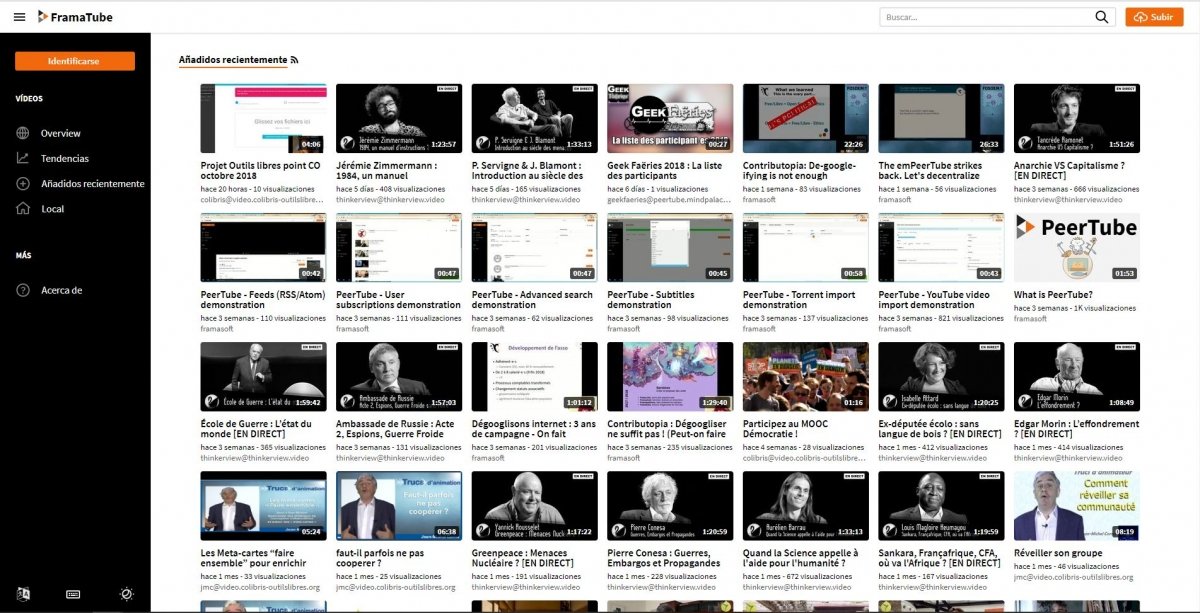 Página principal de una instancia de PeerTube