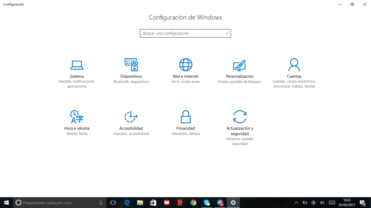 Panel de Configuración de Windows 10