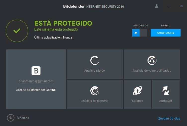 Panel principal de Bitdefender Internet Security 2016
