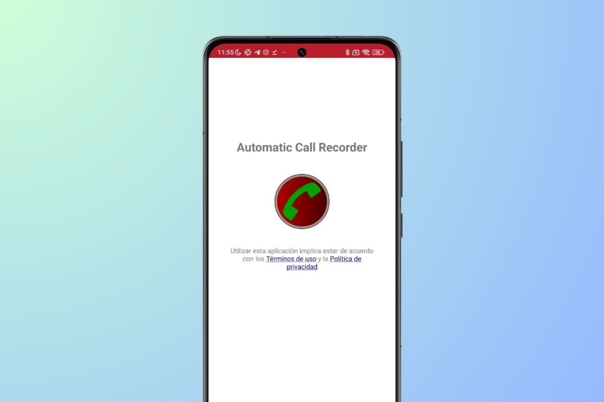Pantalla de bienvenida de Call Recorder en Android