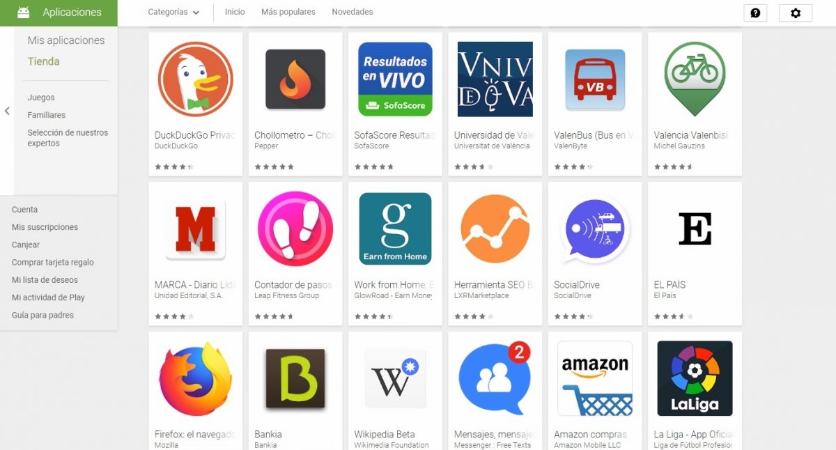 Pantalla de inicio de Google Play