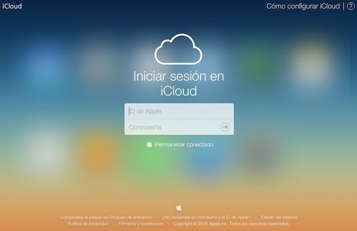 Pantalla de inicio de iCloud web