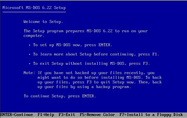 Pantalla de inicio de MS-DOS
