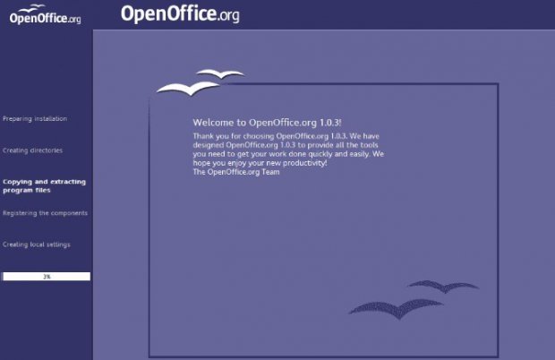 Pantalla de instalación de OpenOffice 1.0.3