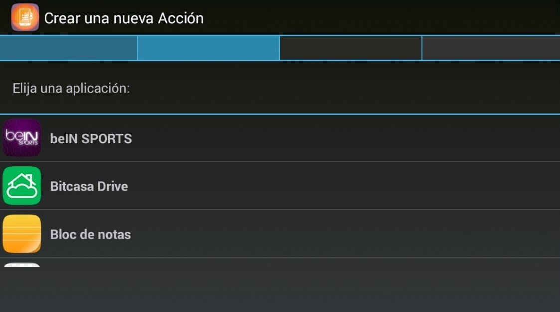 Pantalla para crear una nueva acción con QuickClic