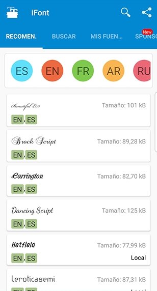 Pantalla principal de iFont