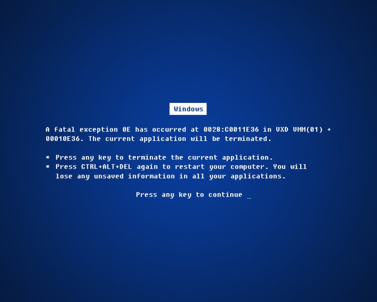 Pantallazo azul de la muerte de Windows 95